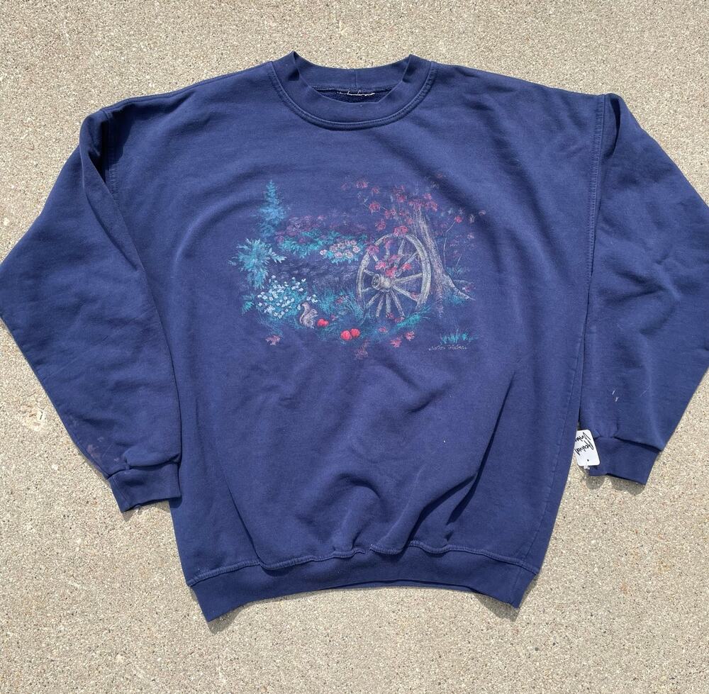 Vintage 90s Northern Reflections Floral Wagon Wheel Sweatshirt Navy Womens L
